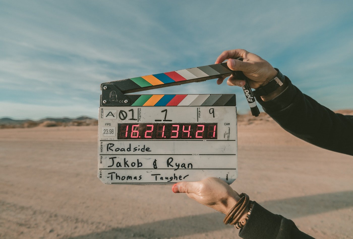 Film clapperboard on set